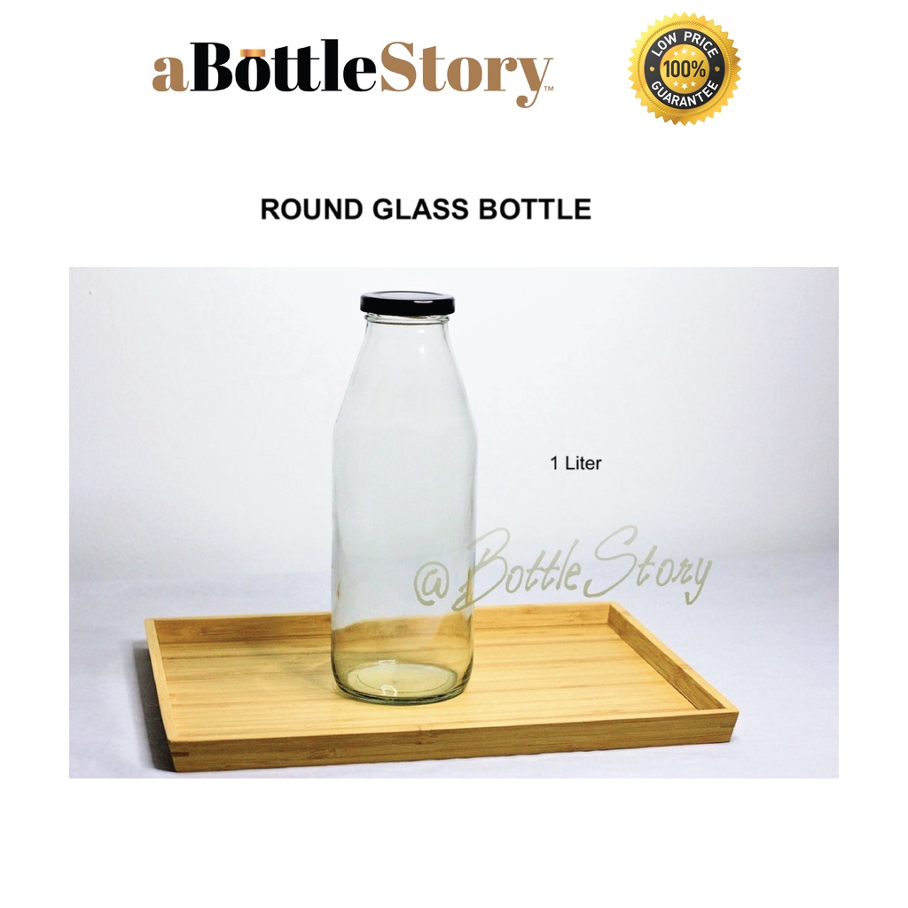 Air Tight Round Glass Bottle Storage Container Bottle Kaca Bekas Minuman Jar | Susu, Sirap, Kombucha, Coffee (2pcs)