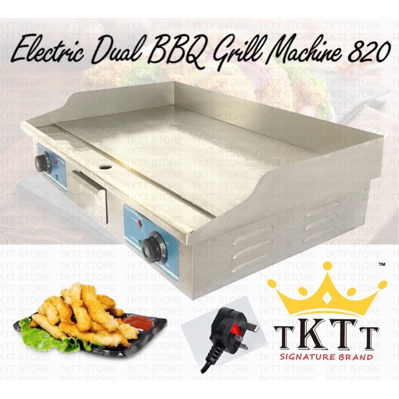 TKTT 820 Stainless Steel Dual Electric Griddle Desktop BBQ Griddle Western Burger Flat Plate Griddle Dapur BBQ Serbaguna