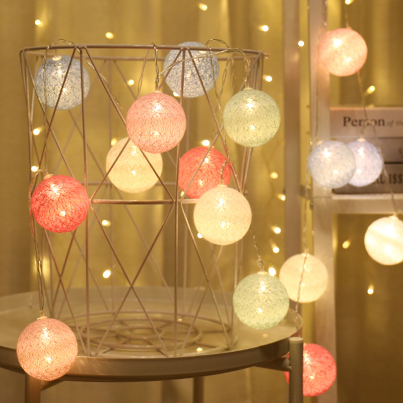 LED lantern cotton thread ball star light string battery USB macaron net red ins wind girl heart decoration