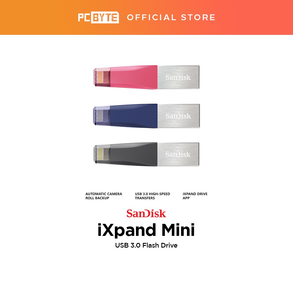 Sandisk iXpand Mini Flash Drive for iPhone & iPad Blue/Gray/Pink