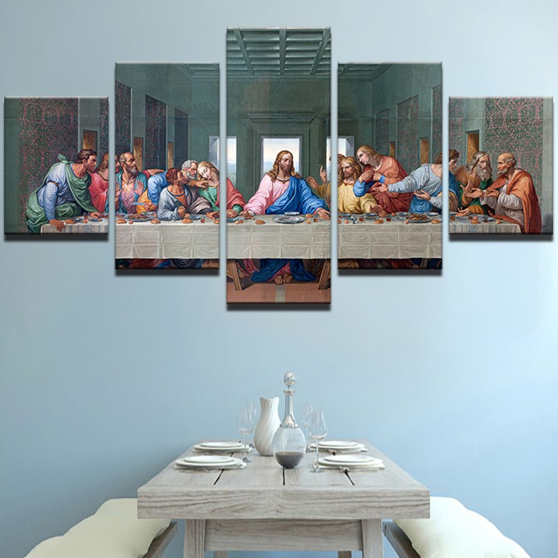 Wall Art Decor Home Modular Canvas Painting 5 Set Last Supper