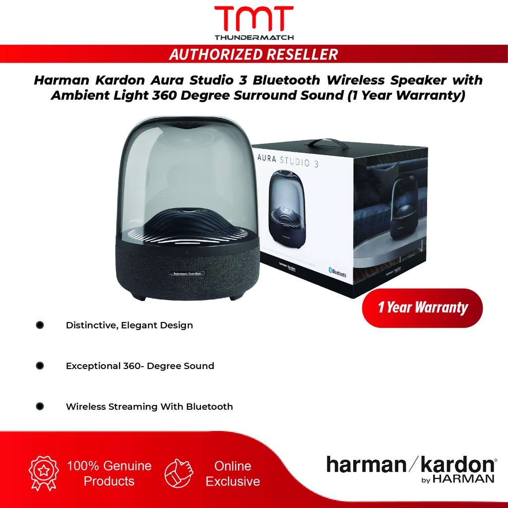 (LIMITED STOCK) Harman Kardon Aura Studio 3 Bluetooth Wireless Speaker with Ambient Light 360 Degree Surround Sound (1 Year Warranty)