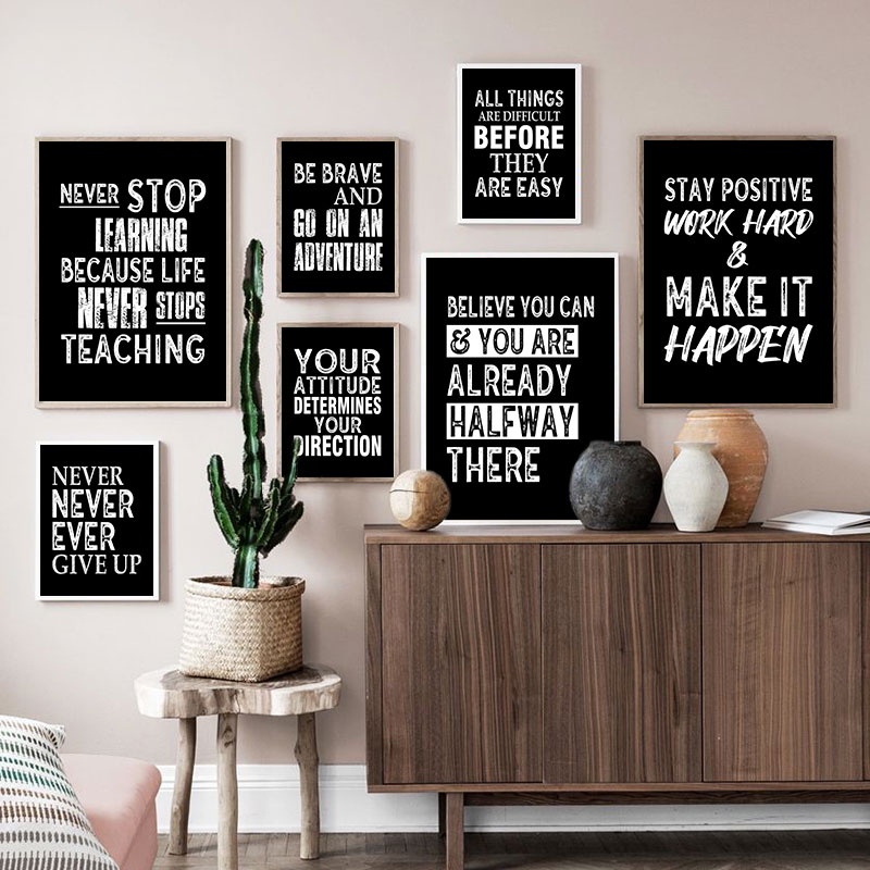 Modern Black Background Inspiring Quotes Poster Prints Wall Decorative  Canvas Painting Office and Home Art Decor Picture | Shopee Malaysia