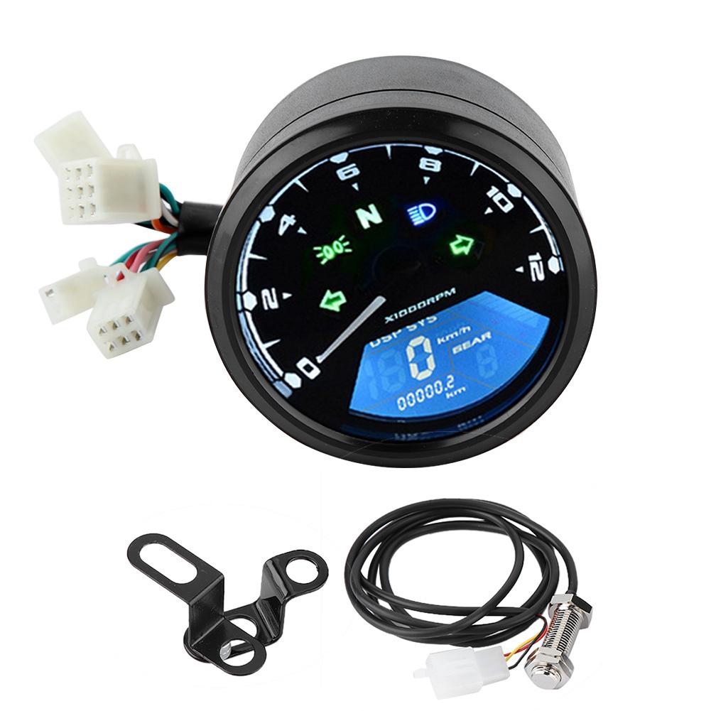 Black Universal Motorcycle Digital Gauge Speedometer Tachometer Odometer Oil Level Meter LCD Display Instrument Cluster 12V 