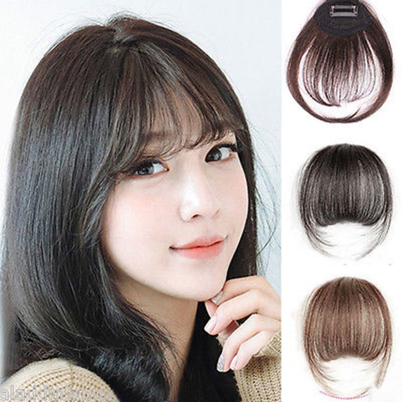 Thin Neat Air Bangs Real Hair Extension Clip On Korean Fringe