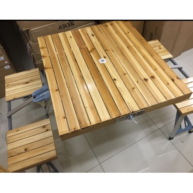 Foldable Portable Wood Aluminium  Picnic Table Outdoor 