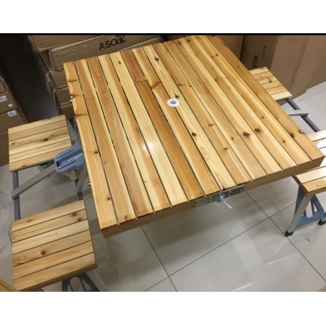  Foldable Portable Wood Aluminium Picnic Table Outdoor  