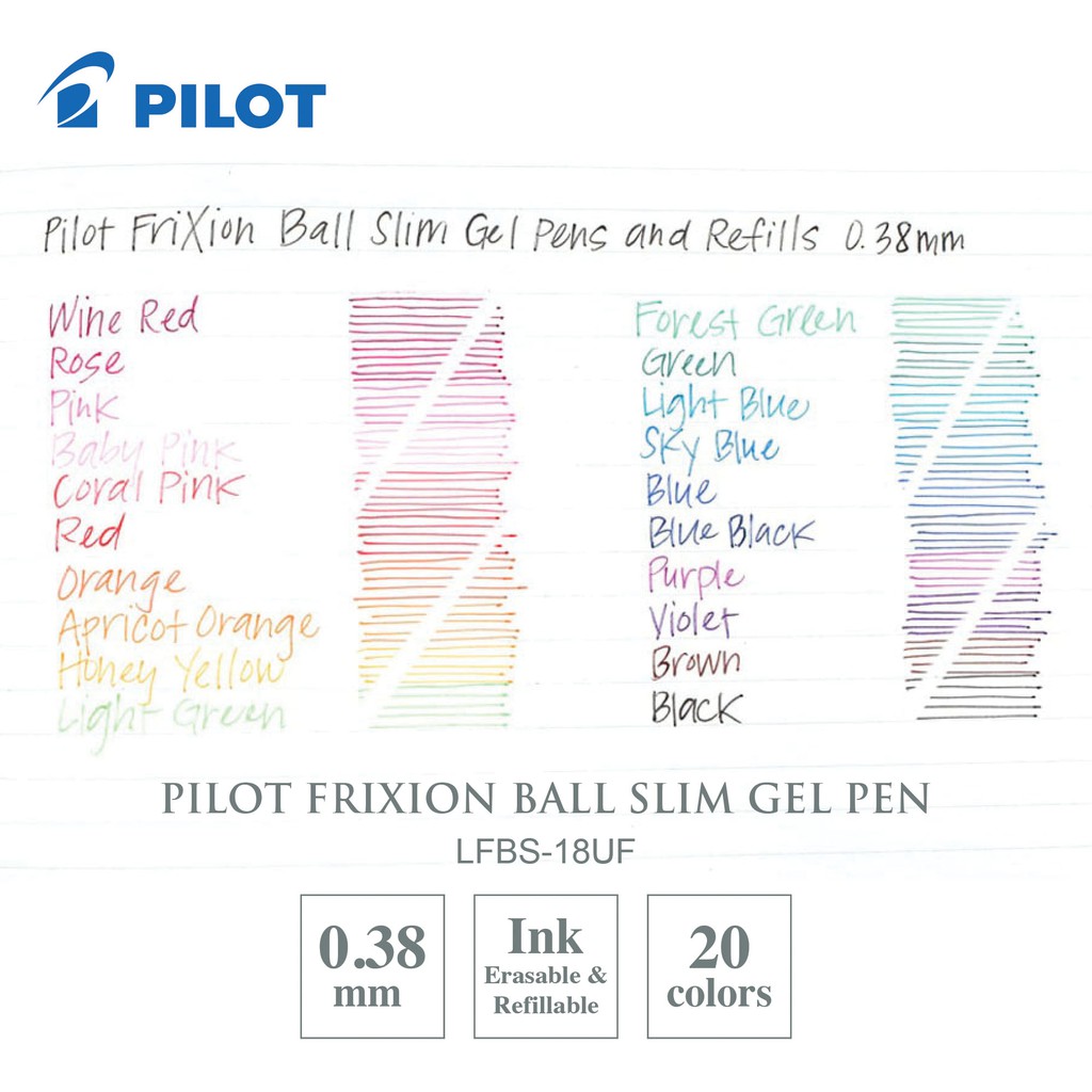 Pilot Frixion Ball Slim Erasable Gel Pen 0 38 Mm Colors Available Shopee Malaysia