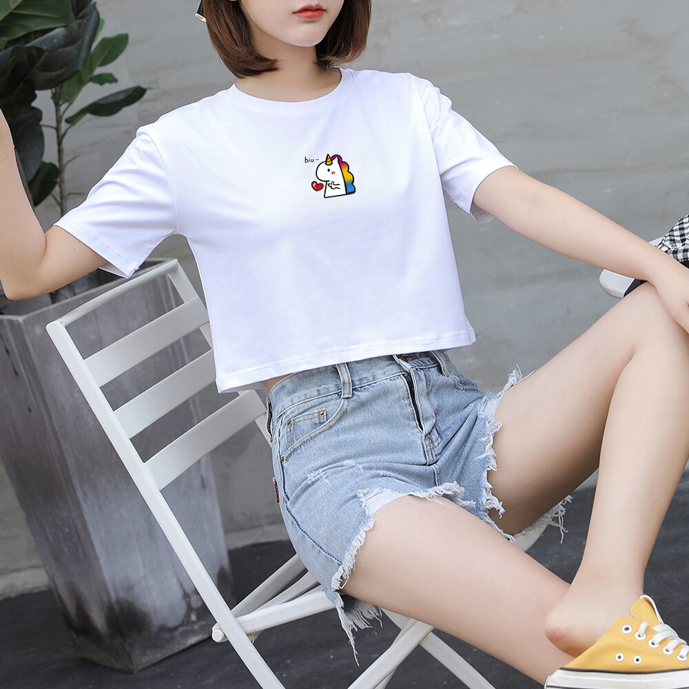 Cartoon Graphic T-shirts Crop Top Women 