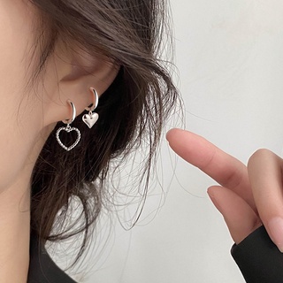 S925 silver asymmetric love earrings韩国气质不对称爱心耳环新款潮耳扣式网红桃心耳环简约耳饰