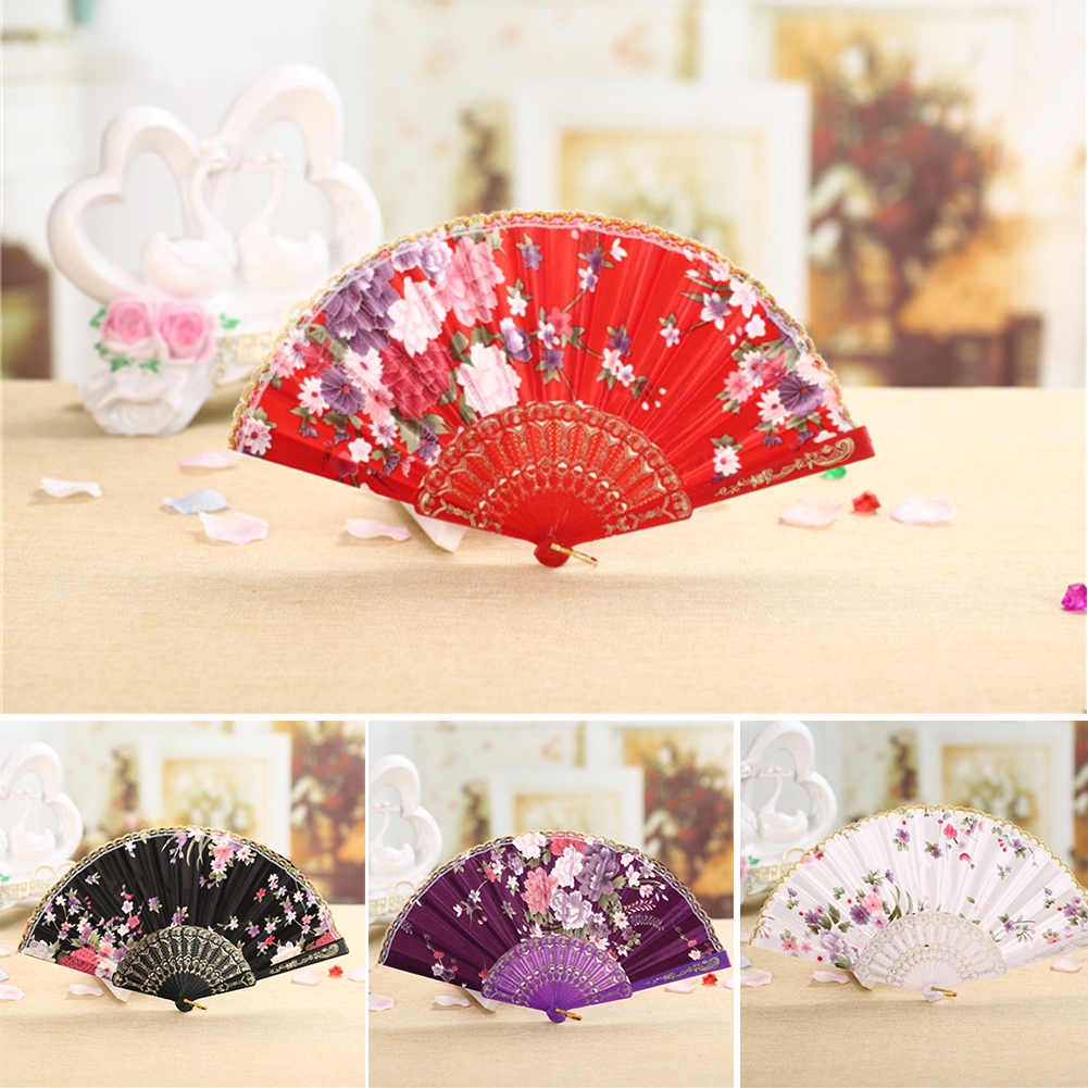 Stock Handheld Spanish Style Folding Fan Floral Print Wedding