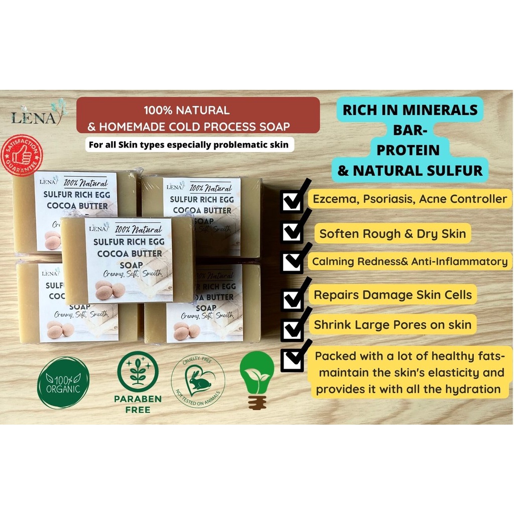 Eczema Soap with natural Sulfur, Fresh Eggs & Cocoa Butter 90G+/ for Eczema, Psoriasis