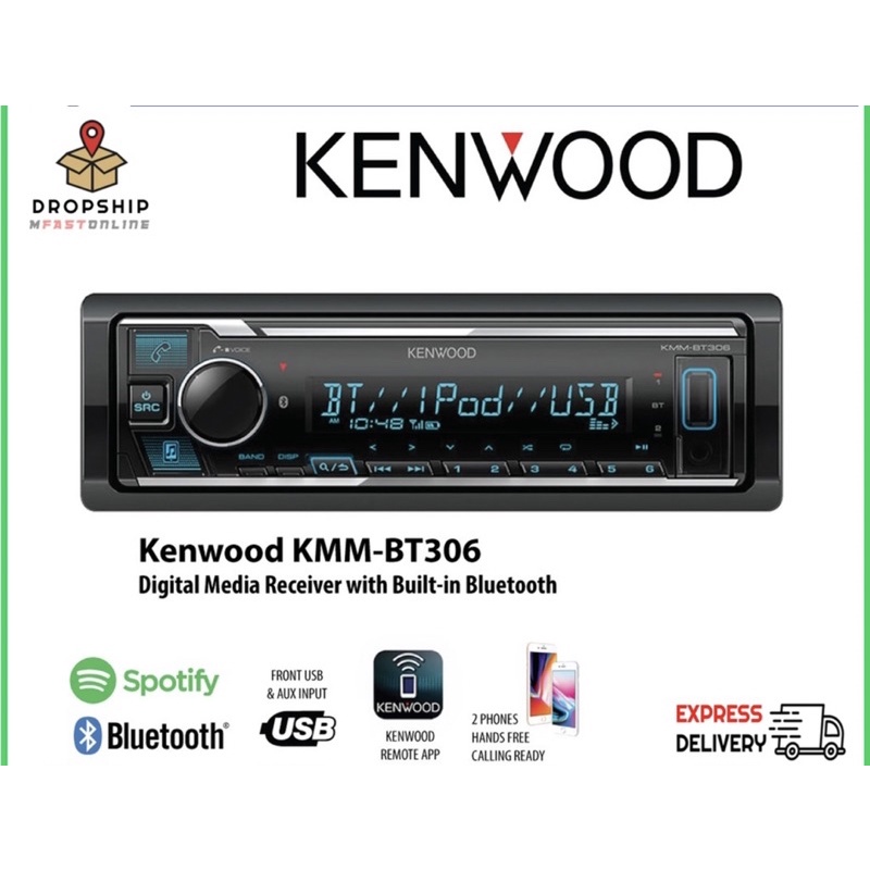 KENWOOD KMMBT306 SingleDin Bluetooth USB/AUX In car player (NO CD