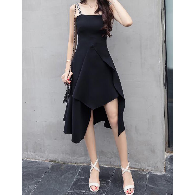 Korean Spaghetti Strap Asymmetrical Dress Shopee Malaysia