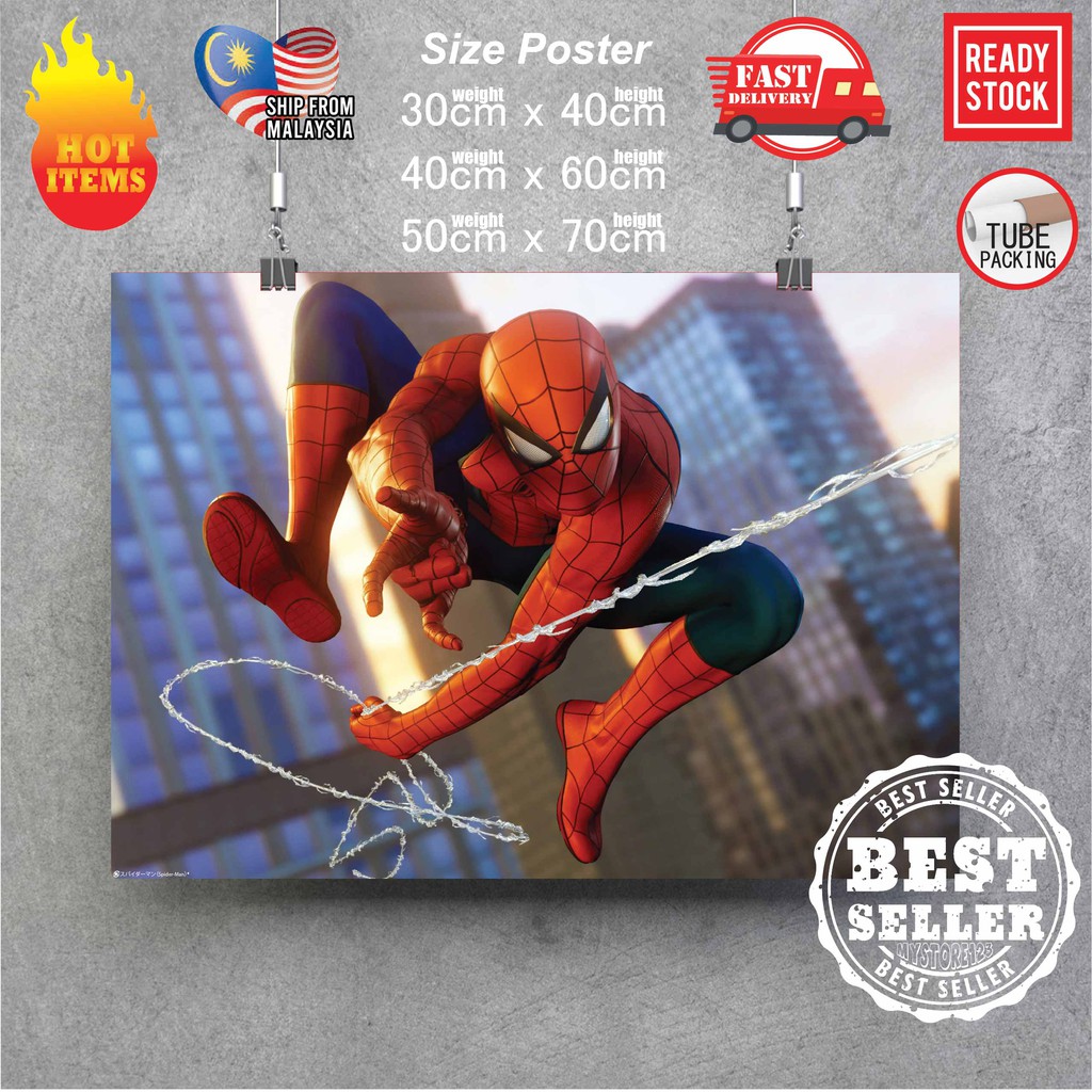 (Ready Stock) Spider-Man Marvel Superhero Comic Movie Art Painting Sticker Poster Wall Home Decor No frames