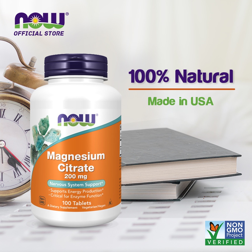 NOW Supplements, Magnesium Citrate 200 mg, Enzyme Function, Nervous ...