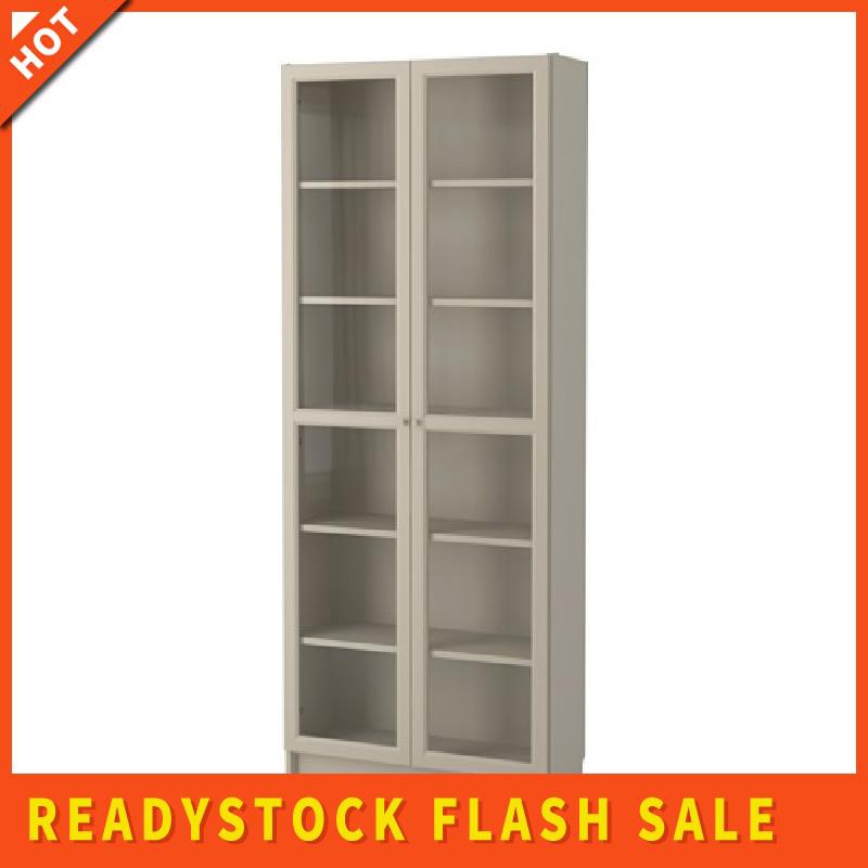 With Glass Doors Beige 80x30x202 Cm Ikea Billy Bookcase Shopee