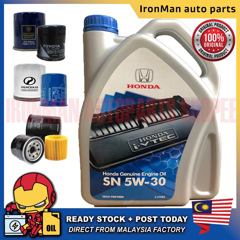 Minyak Hitam Original Honda Semi Synthetic Sn 5w30 Engine Oil 4l 5w 30 Minyak Hitam Combo Oil Filter Civic City Jazz Shopee Malaysia