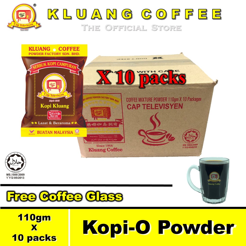 Kluang Black Coffee Kopi O Powder Serbuk Kopi Cap Televisyen 110g X 10