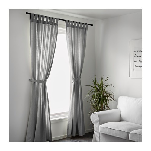Ikea Lenda Curtains With Tie Backs 1 Pair White Grey Beige Blue