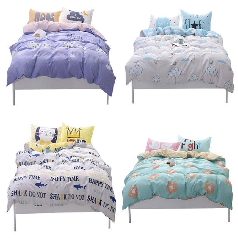 4pcs 100 Cotton Bedding Sets Blanket Quilt Cover Fitted Sheet