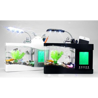 Akuarium Ikan Berlampu USB MINI LED AQUARIUM FISH TANK STATIONERY CLOCK ...