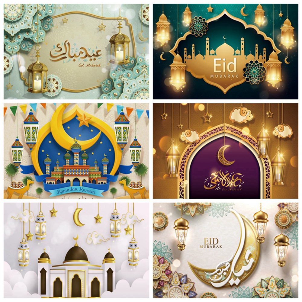 Eid Mubarak Poster Background Ramadan Kareem Home Decor Wallpaper Photo  Backdrop Golden Dots Moon Islamic Mosque Banner | Shopee Malaysia