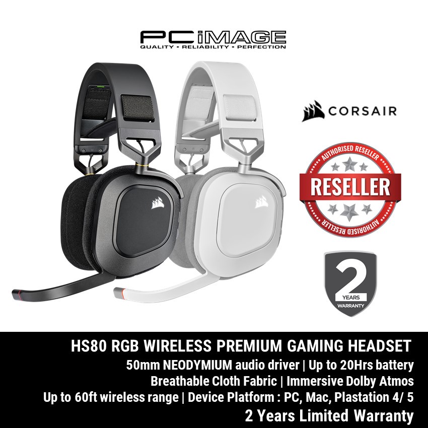 CORSAIR HS80 RGB WIRELESS PREMIUM GAMING HEADSET WITH SPATIAL AUDIO