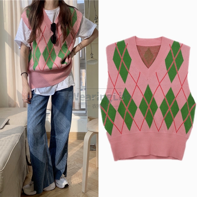 pink and green sweater vest