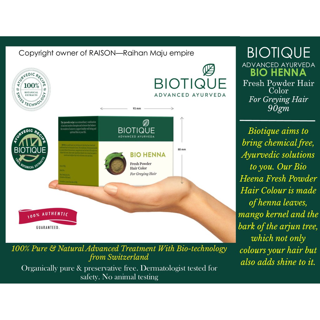 BIOTIQUE ADVANCED AYURVEDA BIO HENNA Fresh Powder Hair Color For Grey Hair  90ml | Shopee Malaysia