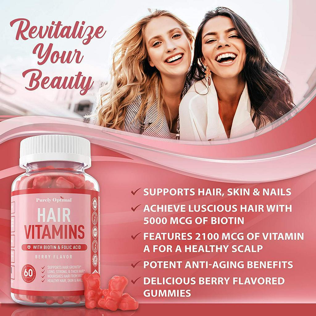 Premium Hair Vitamins Supplement 60 Gummy Vitamins w/ Biotin, Folic Acid,  Vitamins A & D - Supports Faster Hair Growth and Promotes Healthy Hair,  Skin, and Nails - 60 Non-GMO Berry Flavored | Shopee Malaysia