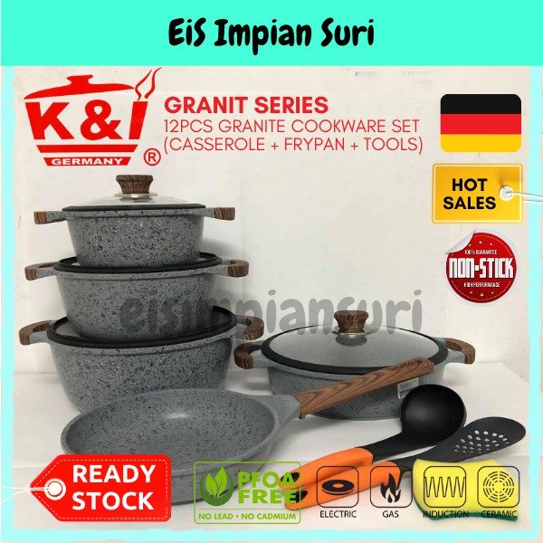 (Ready Stock!!) K&I Germany 12pcs Non Stick Granite Ceramic Casserole