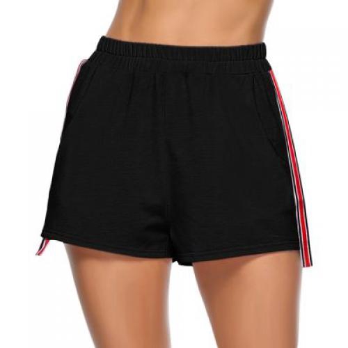 High Rise Elastic Waist Pocket Spliced Women Mini Shorts Black Shopee Malaysia