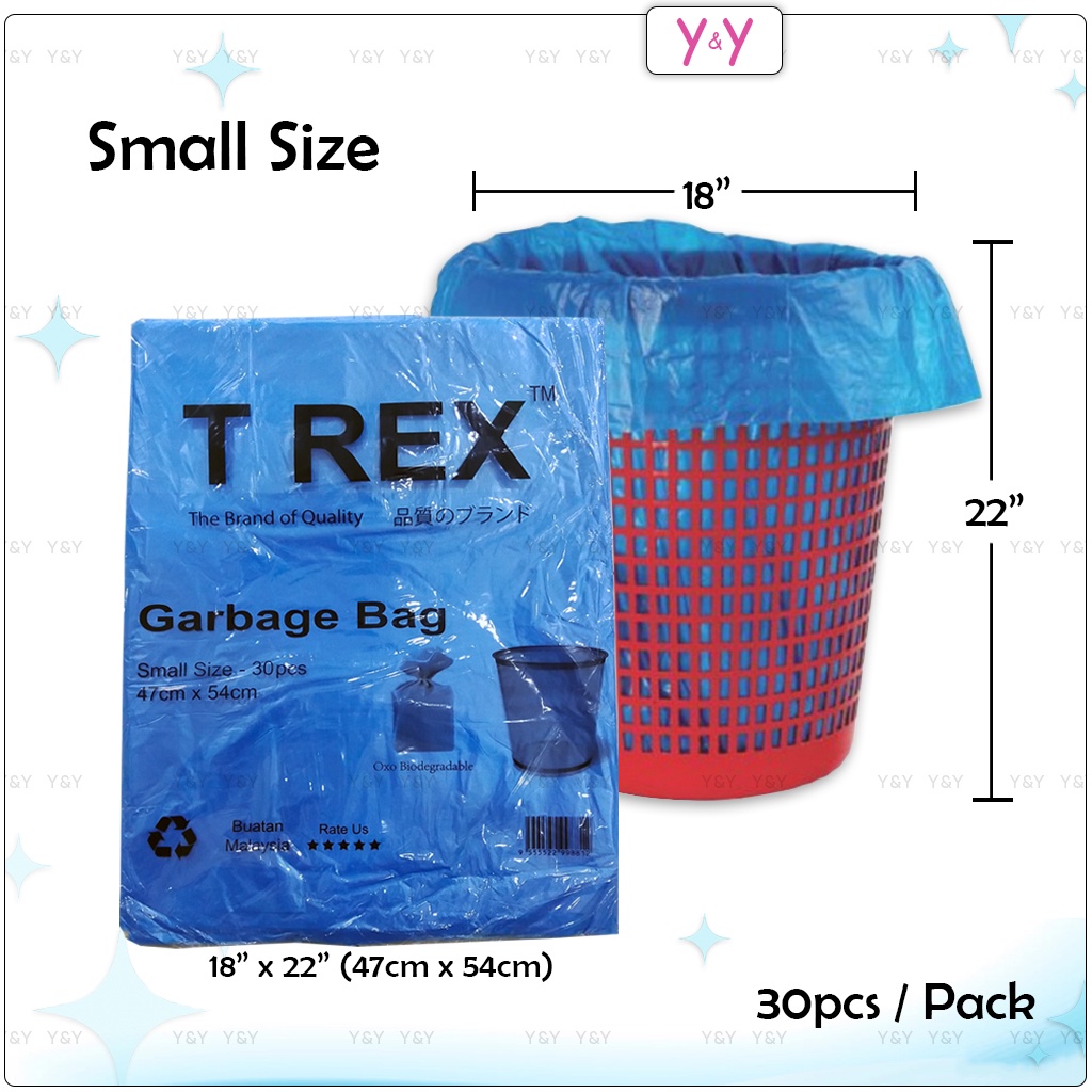 T Rex 30pcs Small Size (18" x 22") Garbage Bag / Rubbish Bag / Garbage