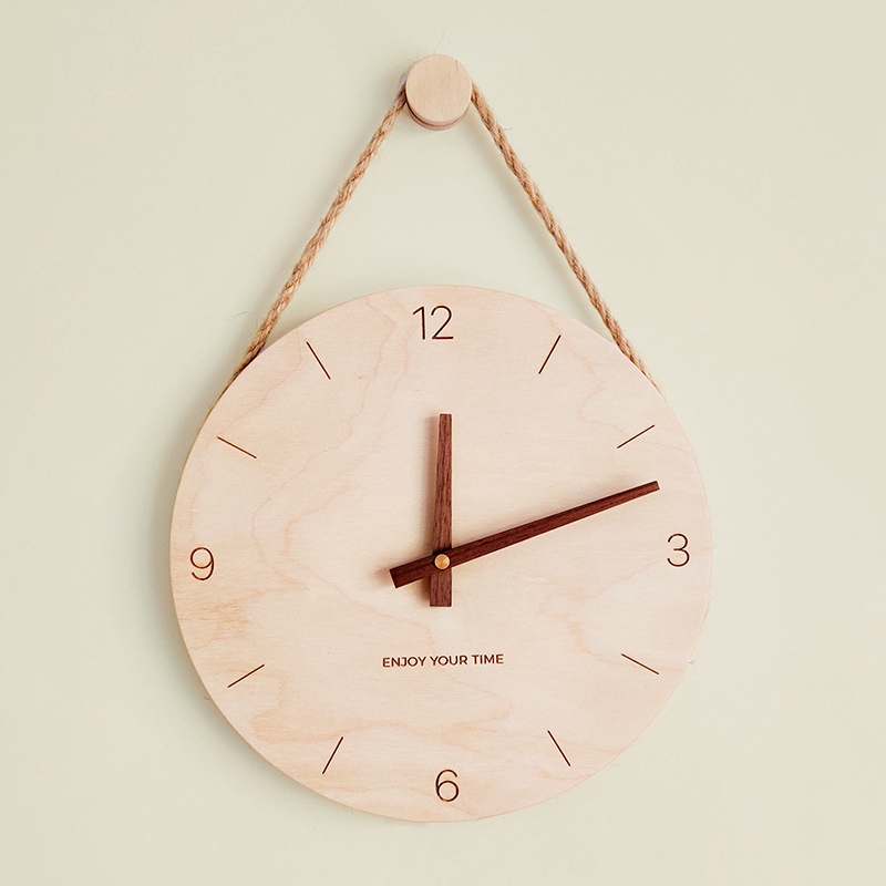 Nordic Japanese Minimalist Lanyard Wall Clock Creative Minimalist Wooden Clock Home Living Room