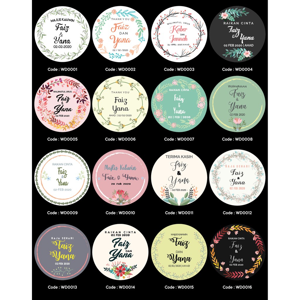 100 pcs Stiker kahwin BUNGA FLORAL wedding sticker 40mm4cm