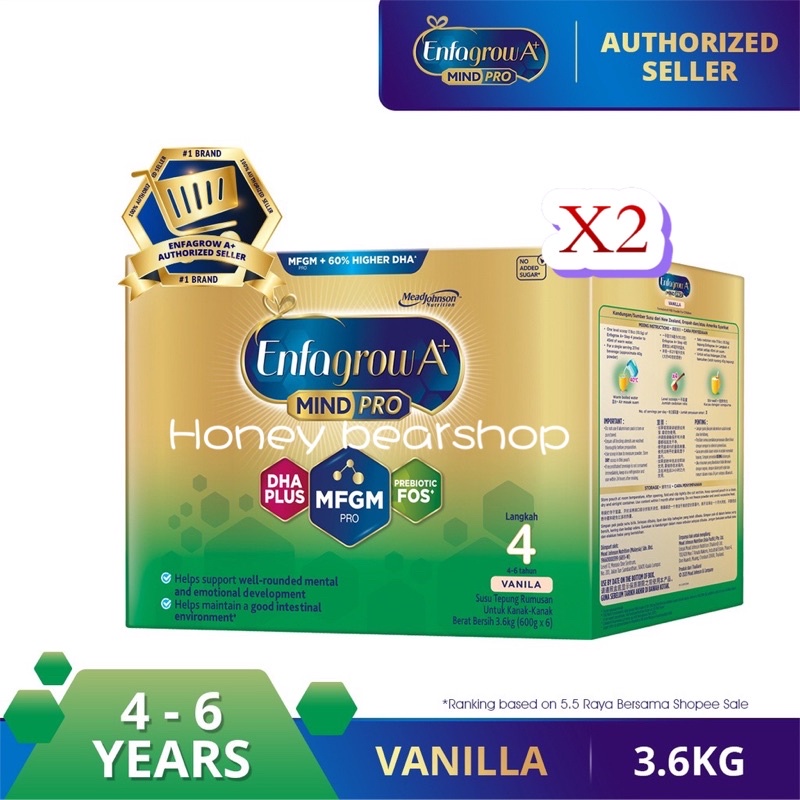 Enfagrow A+ MindPro 2'-FL Step 4 Original-Vanilla - (3.48kg/3.6kg x 2)FOC Shine N Learn (Milk Formula Powder)Exp 2022