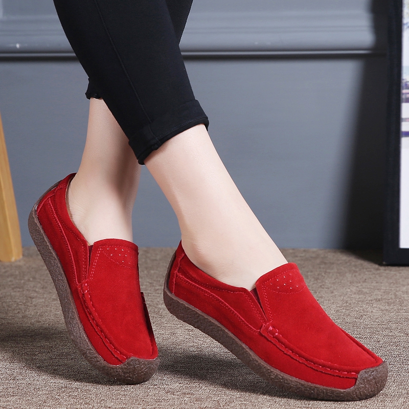 Wanita Kasut Loafer Kulit Kasut Kasual Suede Flats Perempuan Slip pada ...