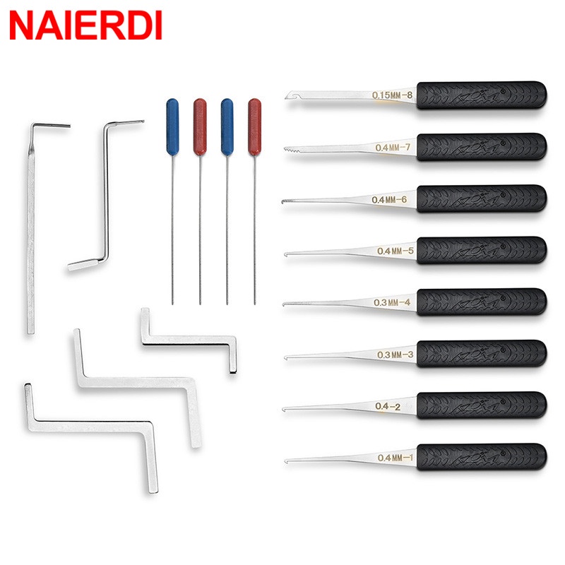 NAIERDI 12PCS Lock Pick Set Locksmith Supplies Broken Key Auto Extractor Remove Hooks Stainless Steel DIY Hand Tools Hardware