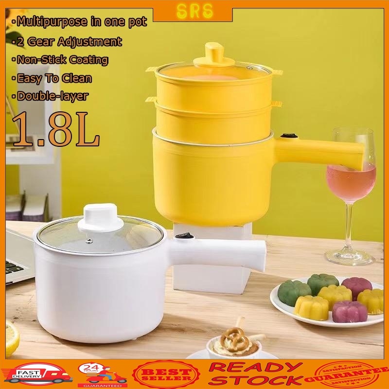 600W Multifunction Electric Cooking Pot 1.8L With Steamer Non-stick Rice Cooker Hot Pot Noodles Boiler Food Warmer Fryer