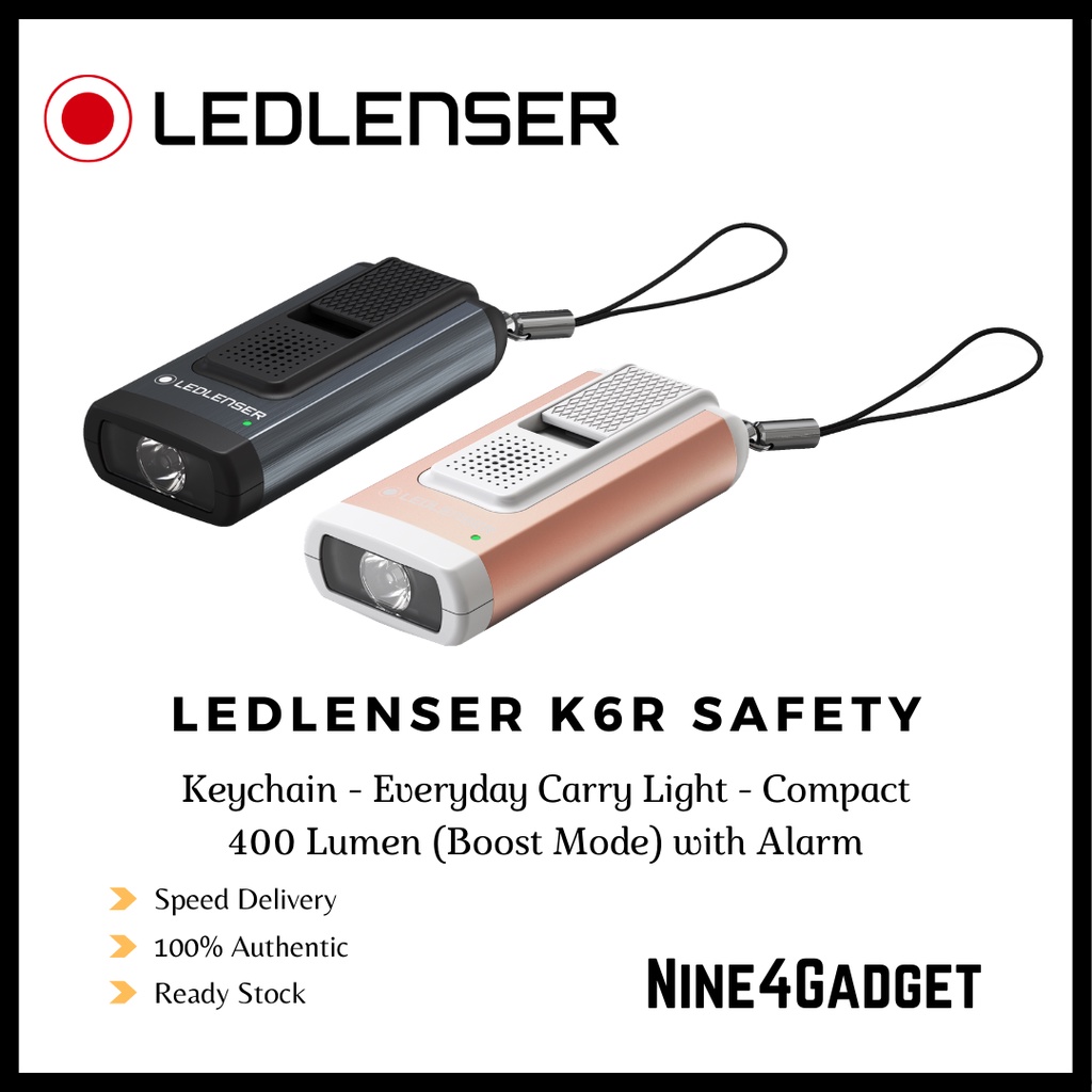 Ledlenser K6R Safety 400 lumen Rechargeable Keychain LED Flashlight Alarm with Strobe