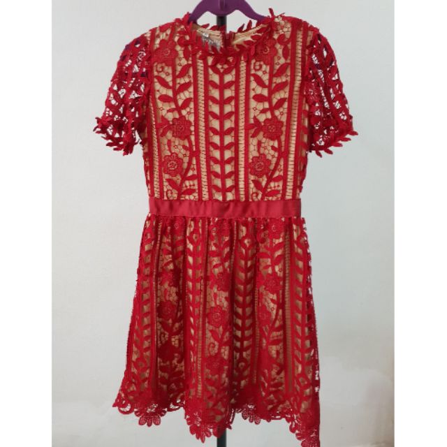 Red Lace Dress Size M Shopee Malaysia - white lace dress roblox