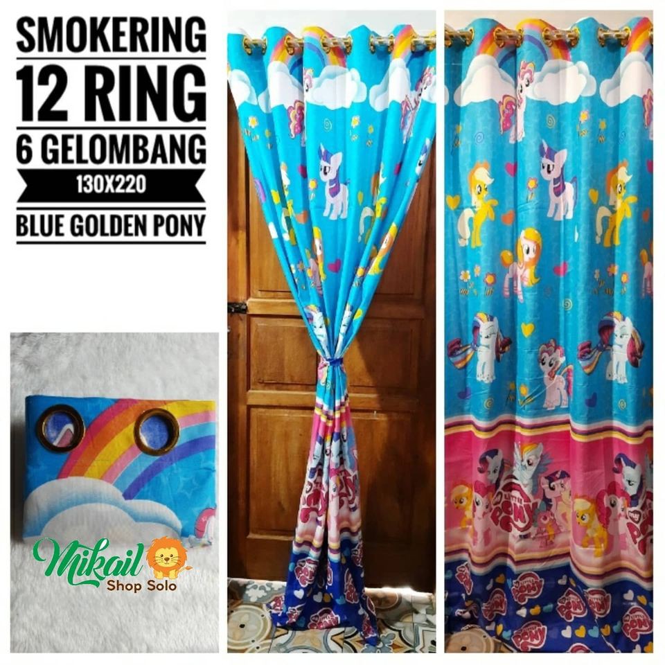 My Little Pony Curtain Smokering 12 Ring 6 Waves Size 130x220 Golden Blue Pony Shopee Malaysia