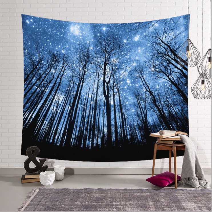 Starry Night Forest Scenery Tapestry Wall Art Hanging Tapestries Mural For Bedroom Living Room Home Decoration