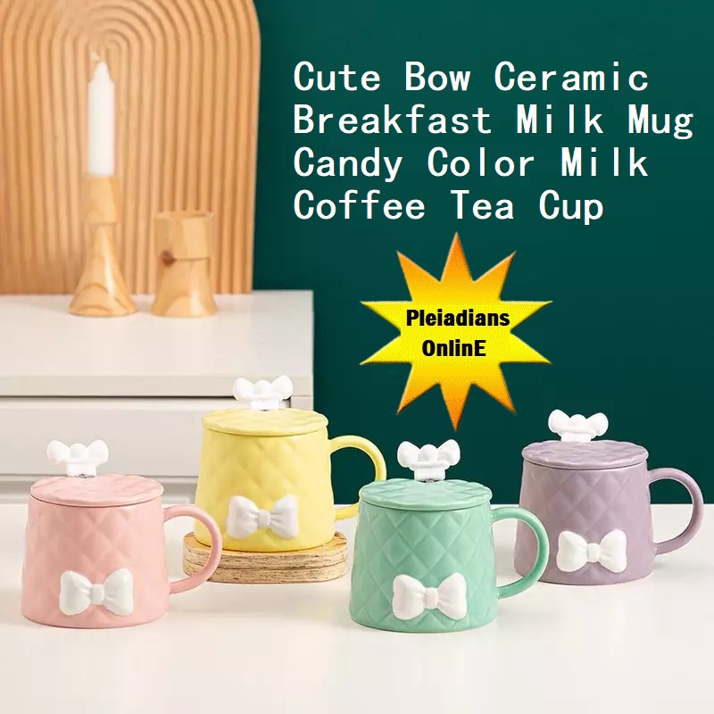 HOMIEE Candy Bow Ceramic Cup Cute Mug Candy Color Milk Coffee Tea Cup Cawan Kitchen Holder Jualan Murah