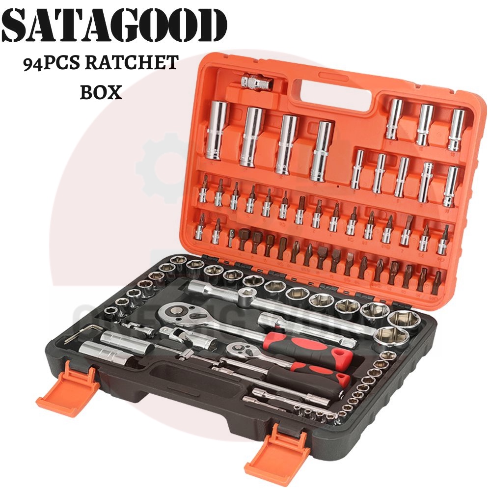 SRUNV 94pcs Ratchet Box Socket Set Box Set Spanner Set Wrench Set Tools
