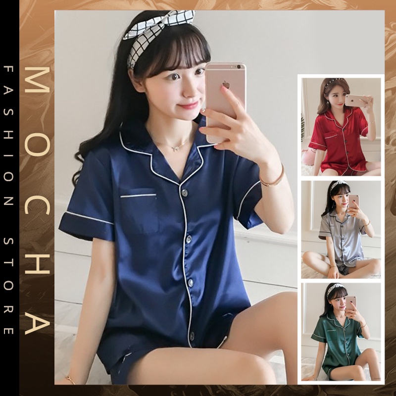 READY STOCK ST104 Pajamas Women Summer Short Sleeve Silk Summer Ladies Thin Section Plus Size Ice Silk
