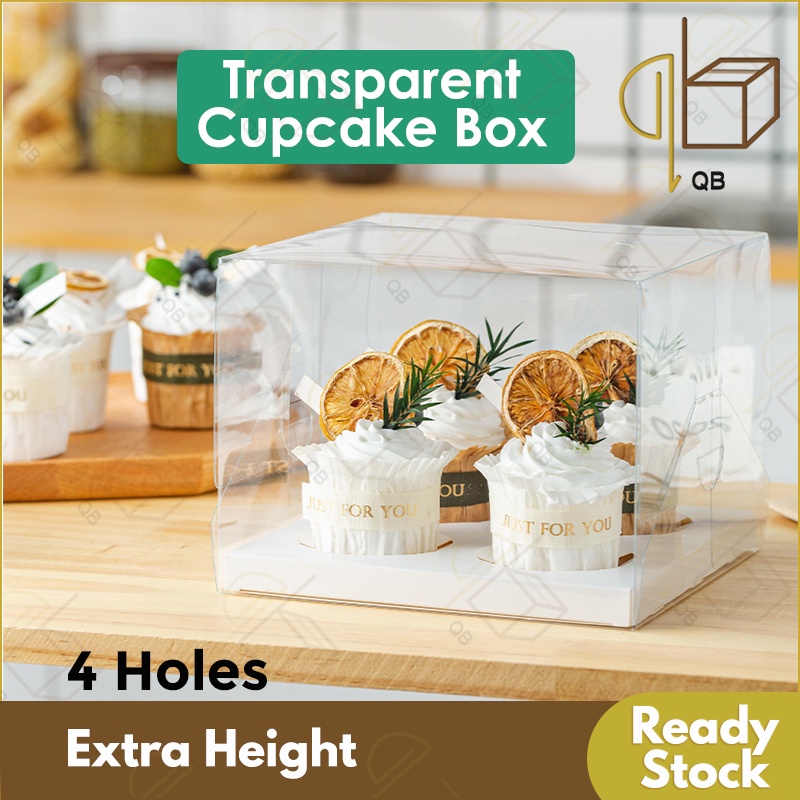 4 Holes Cavity Transparent Clear Cup Cake Box Muffin Cupcake Dessert