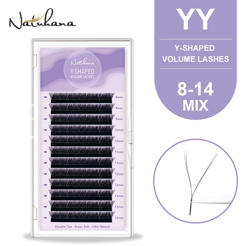 NATUHANA YY Shaped C D Curl Eyelash Extension Two Tip Lashes Individual False Eyelashes Bulu Mata Premade Volume Fans