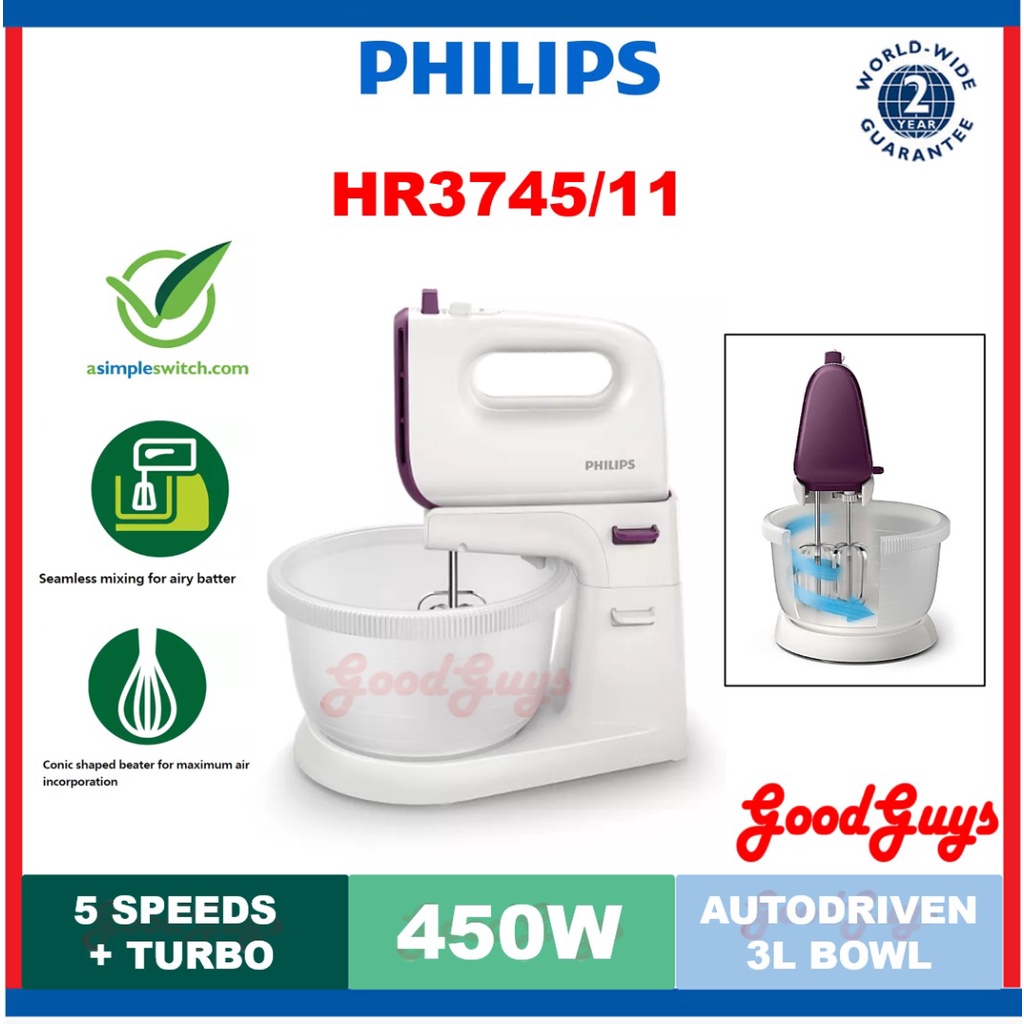 Philips HR3745/11 Viva Collection Stand Mixer with Bowl 5 Speeds